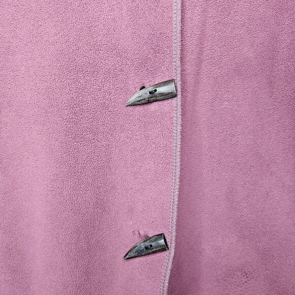 APSARA Womens Reversible Fleece Coat Medium Purple Taupe Horn Shape Buttons - Picture 3 of 10